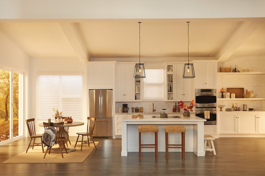 Utilize Lutron motorized shades to block out the sun’s glare at peak brightness.