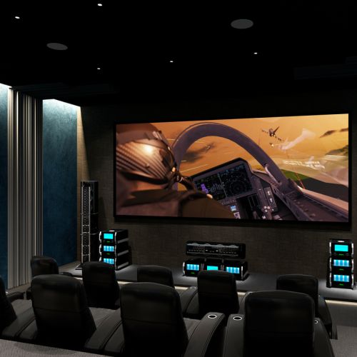 Control4 touchscreen tablet on a stack of books.