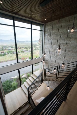 Modern house staircase and modern glass lighting fixtures