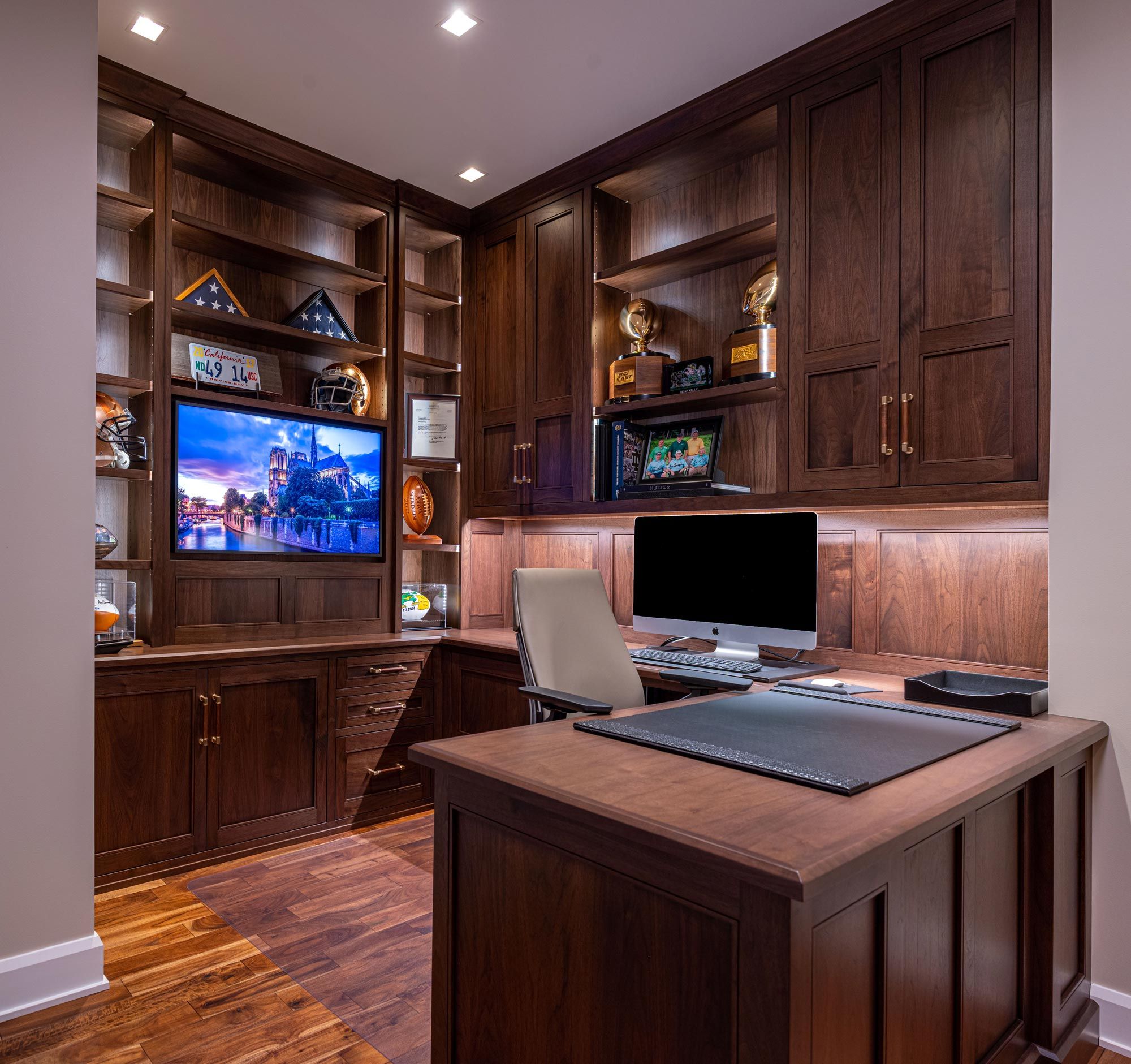 Modern home office with focused task lighting.